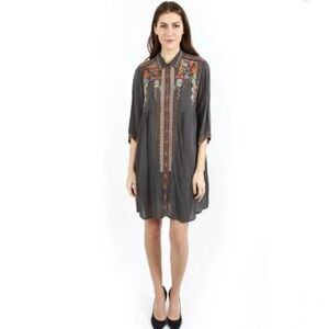 Johnny Was Blue Gray Embroidered Long-Sleeve Tunic Dress. Boho beautiful! 🩵